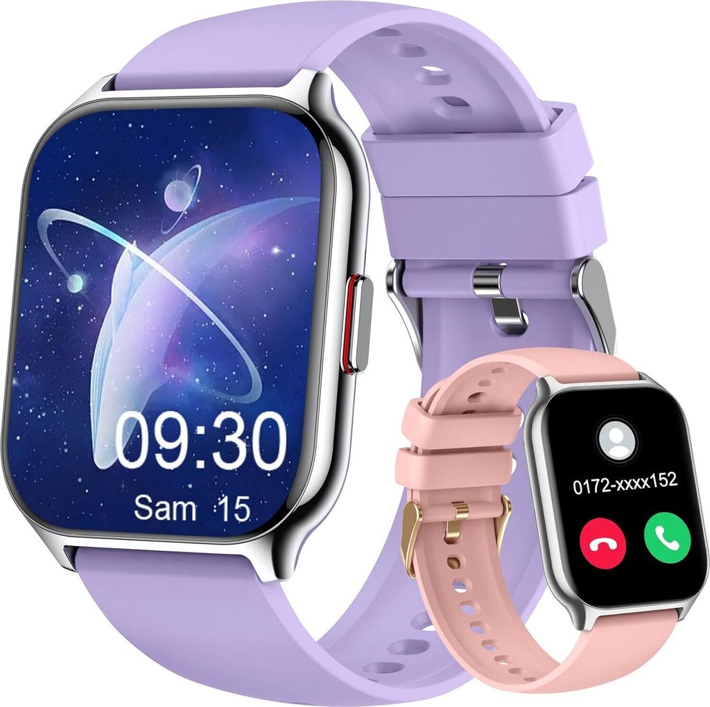 Smartwatch für Damen Fitnesstracker 2 Zoll mit Telefonfunktion, Armbanduhr Blutdruckmessung Herzfrequenz Schlafmonitor SpO2, Sportuhr Schrittzähler