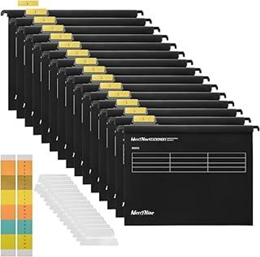 Set 15 Cartelle Sospese Merrynine A4 Nere per Casa e Scuola