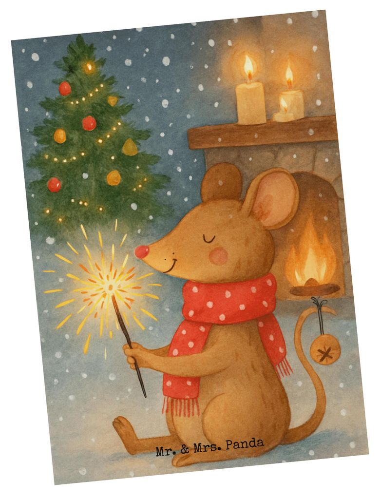 Mr. & Mrs. Panda Postkarte Maus Weihnachten Design - Weiß - Geschenk, Ansichtskarten, Weihnachtsgruß, Mäuschen, Grußkarte, Postkarten, Frohe, F...