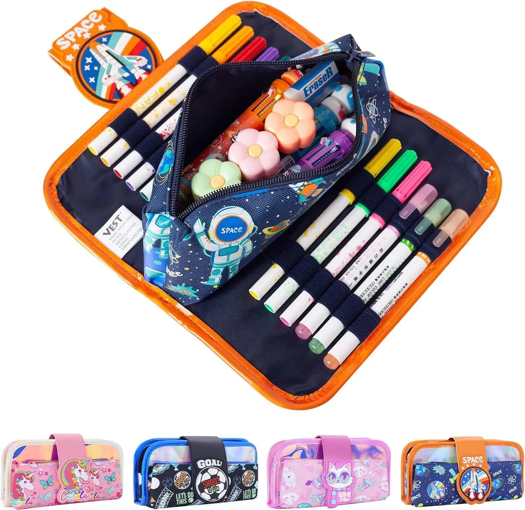 PinkSheep Grande Trousse Licorne à Compartiments pour Fournitures Scolaires