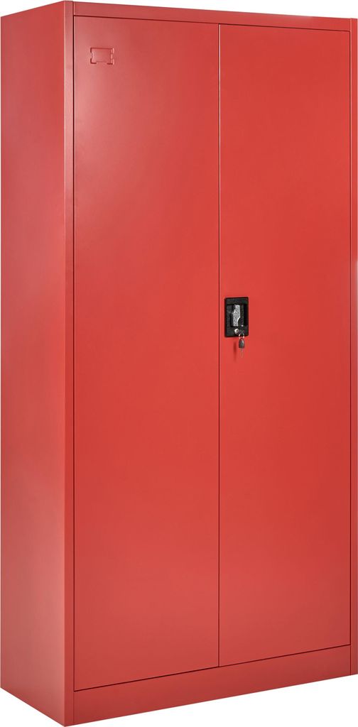 BELIANI Büroschrank Rot Metall 40 x 90 x 184 cm mit 2 Türen Abschließbar 5 Fächer Metallschrank Spindschrank für Wohnzimmer Schlafzimmer Flur ...