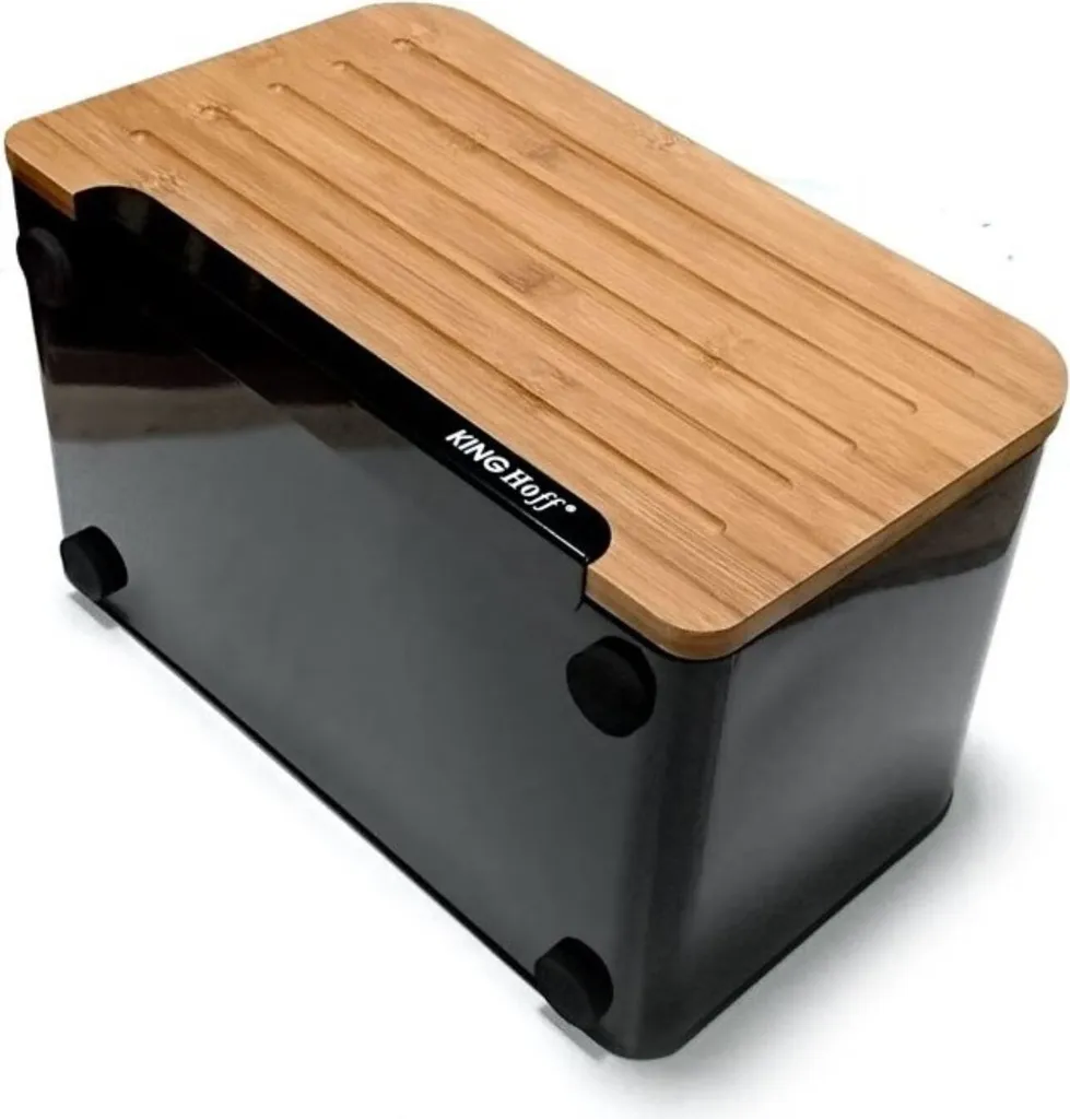 Portapane Kinghoff KH-1071 Design Acciaio Nero e Bamboo | Shop Online - 5