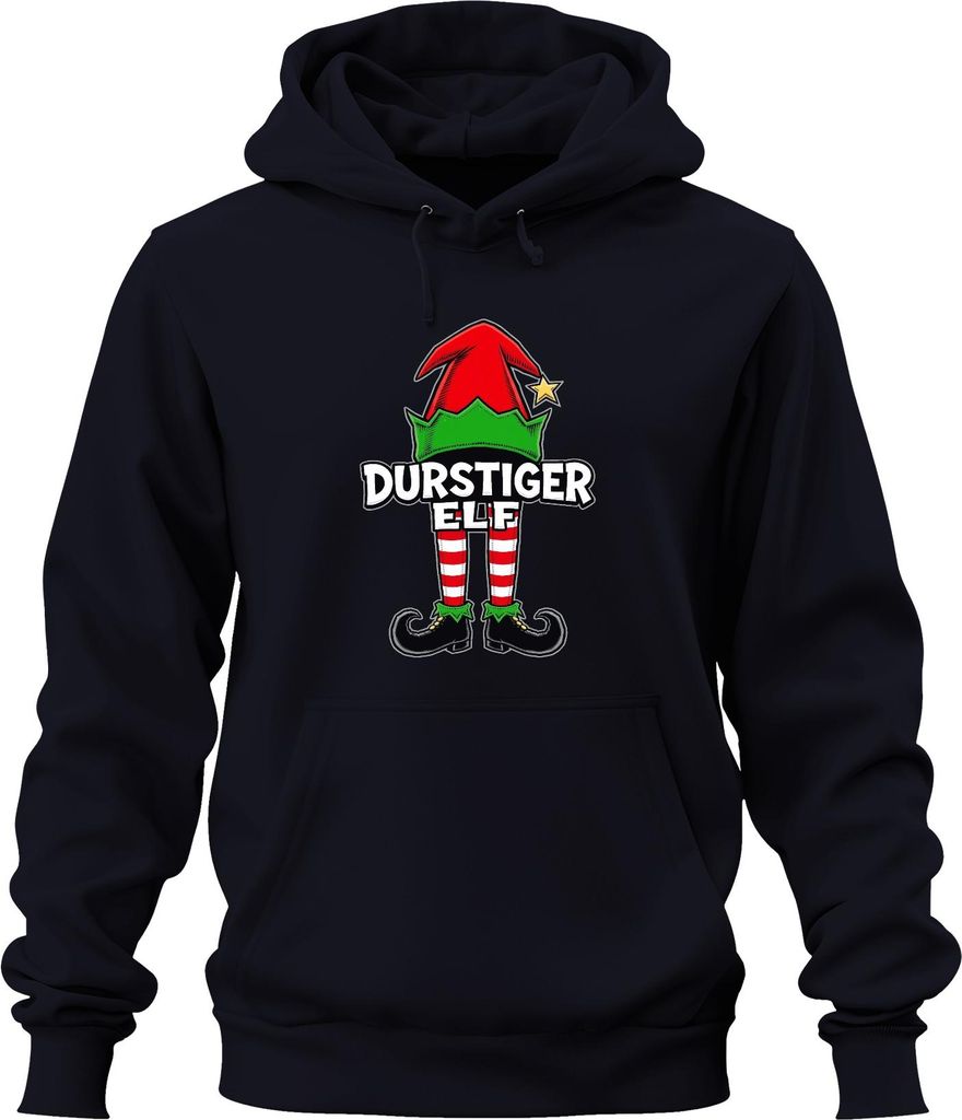 DURSTIGER ELF lustig Weihnachten Geschenk Weihnachtsfeier Elfen Uni Hoodie Kapuzenpullover, Navy, XXL