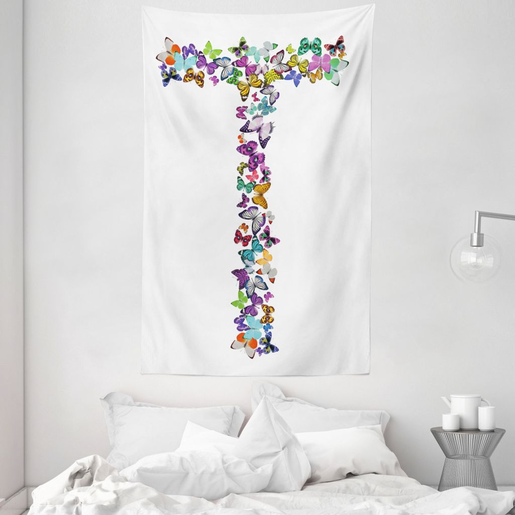 ABAKUHAUS Buchstabe T Wandteppich und Tagesdecke, Sprache Frühling aus Weiches Mikrofaser Stoff Waschbar ohne Verblassen Digitaldruck, 140 x 230 c...