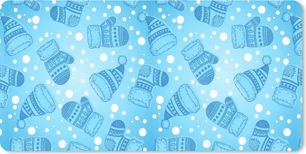 MuchoWow Schreibtischunterlage Handschuhe - Mütze - Winter - Schnittmuster 80x40 cm - XXL Mauspad - Gaming Mauspad