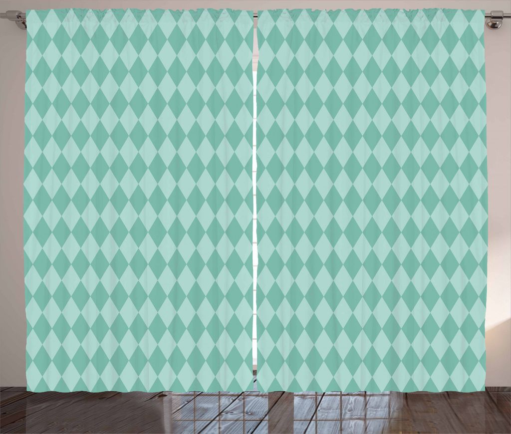 ABAKUHAUS Wasser Rustikaler Gardine, Rechteckige Geometric Tile, Schlafzimmer Kräuselband Vorhang mit Schlaufen und Haken, 280 x 245 cm, Türkis u...