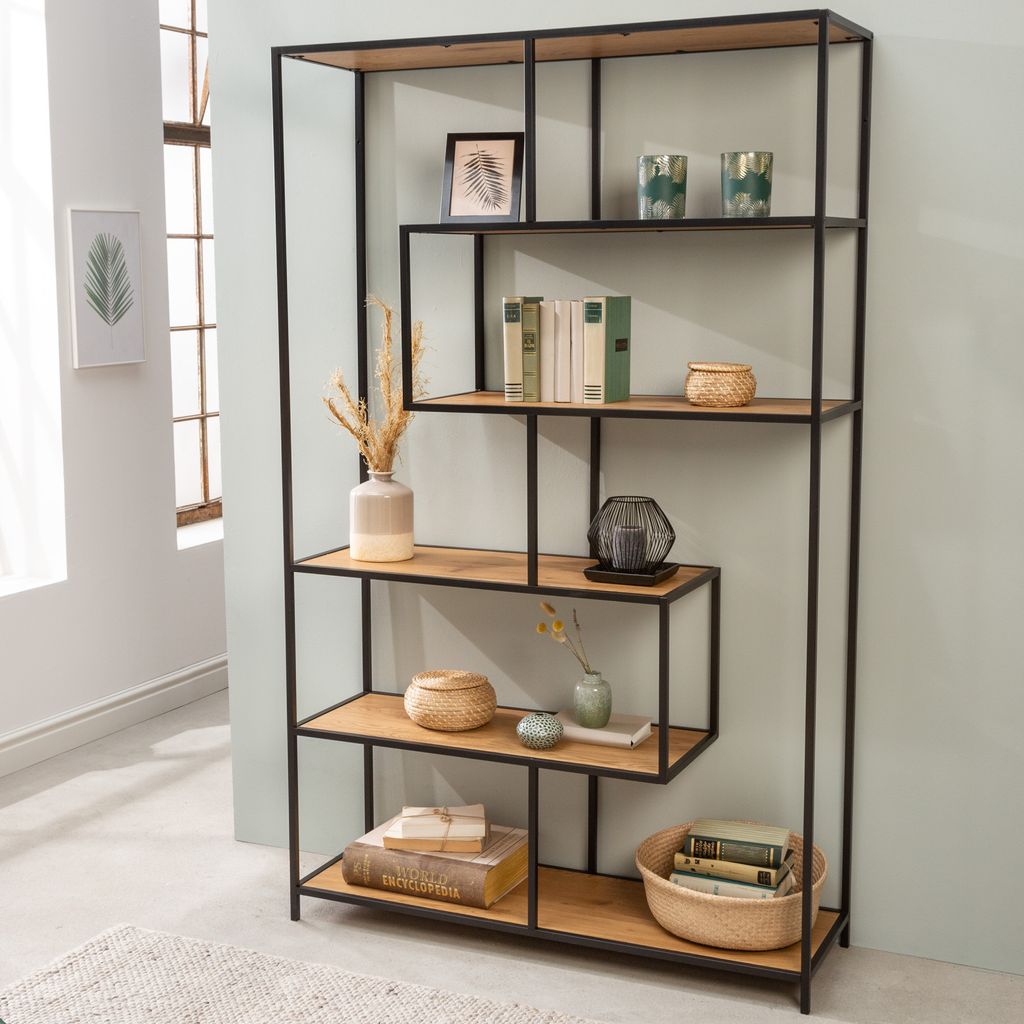 Industrial Bücherregal SLIM LINE 185cm Wildeiche schwarz Produktbild 