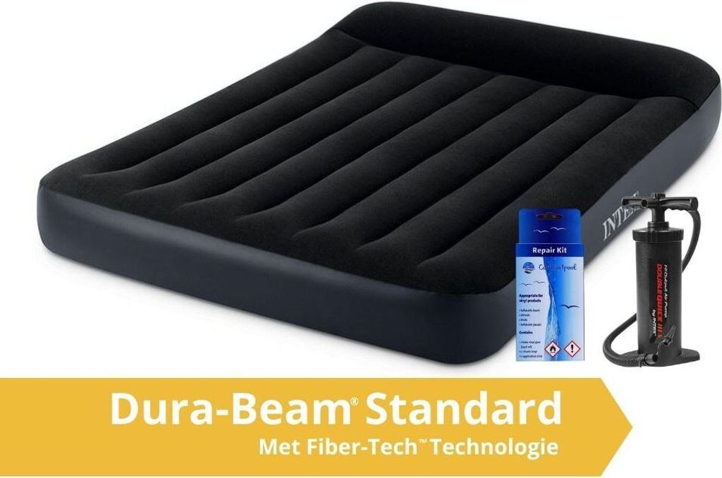 Intex Pillow Rest - Luftmatratze - Zweifler - Mit Reparaturset und Handpumpe - 191x137x25 cm - PVC - Dunkelblau