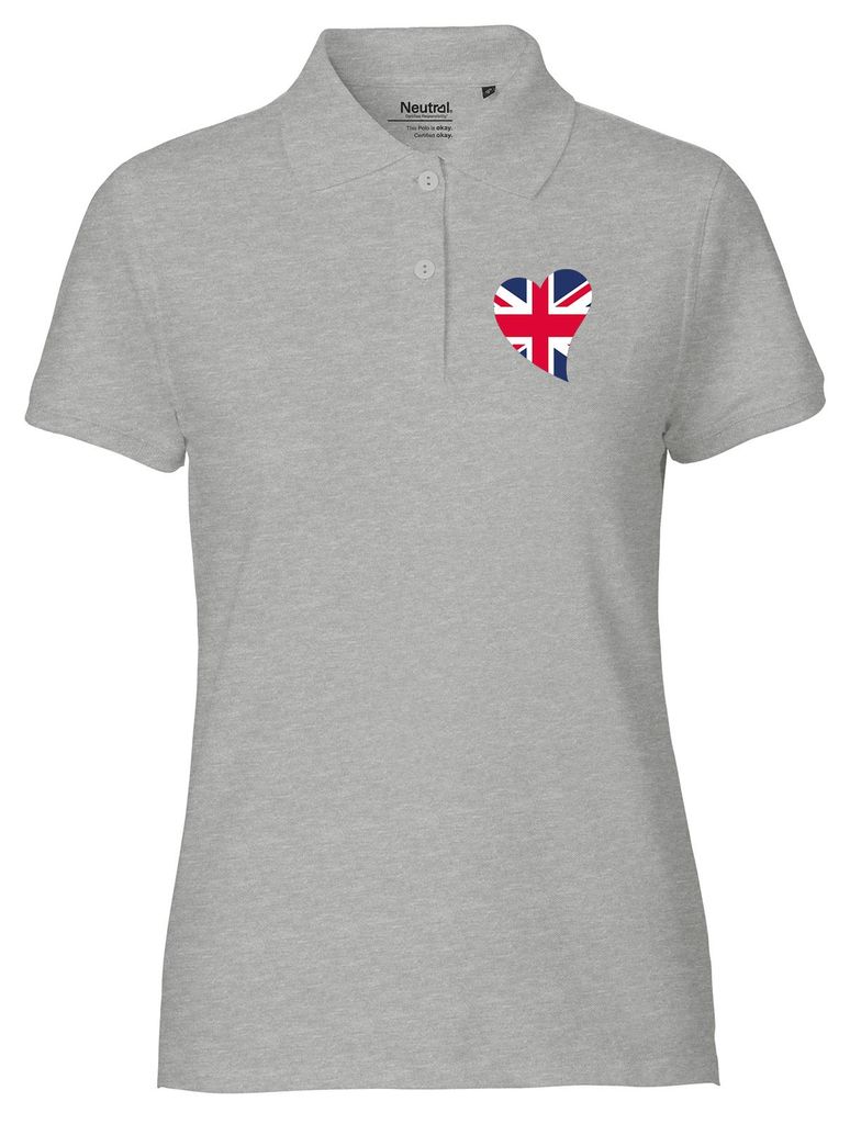 Huuraa Damen Polo Shirt England Flagge Herz XXL Sport Grey Bio Baumwolle Fairtrade Poloshirt Geschenkidee