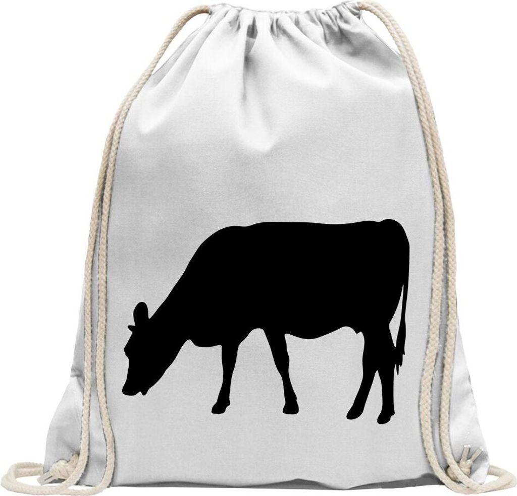 Kiwistar - Turnbeutel - weiss - Kuh - Rind - Bauernhof - Fun Rucksack Sport Beutel Gymsack Baumwolle mit Ziehgurt