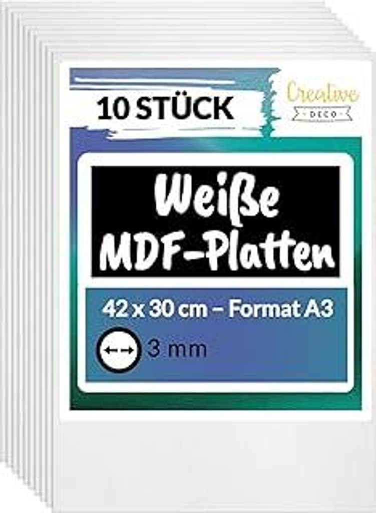Creative Deco 10 x Weiße A3 MDF Platten | 420 x 300 x 3 mm | Dünne Holz-platten | Perfekt für Laser, CNC Router, Modellierung, Durchbrochenes, L...