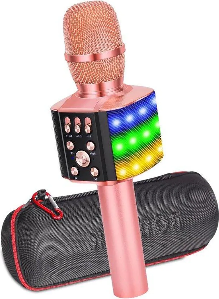 Enceinte karaoké 4-en-1 sans fil rose avec effets lumineux LED rythmés