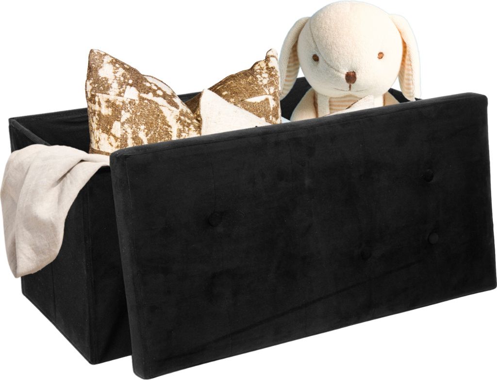 "MISOU Aufbewahrungsbox mit Bank Velvet Schwarz Aufbewahrungsbank Hocker mit Stauraum"