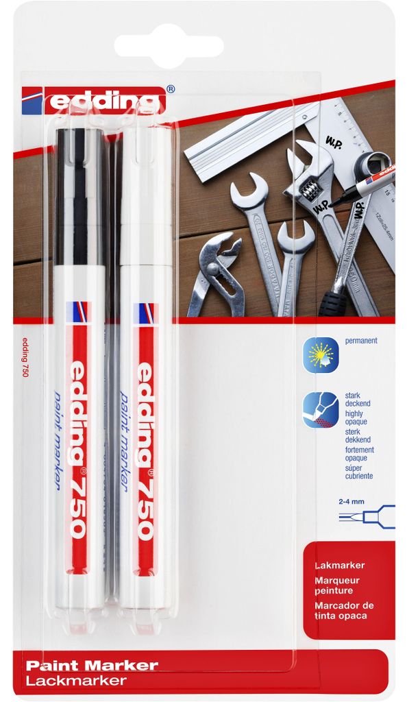 Edding – Ölbasierter Paintmarker 750 2–4 mm, weiß und Produktbild 