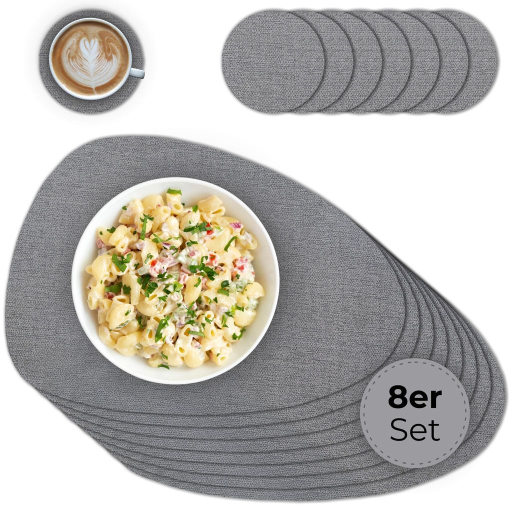 Ovales Tischset mit Glasuntersetzer, 8er Set, in Grau Produktbild 