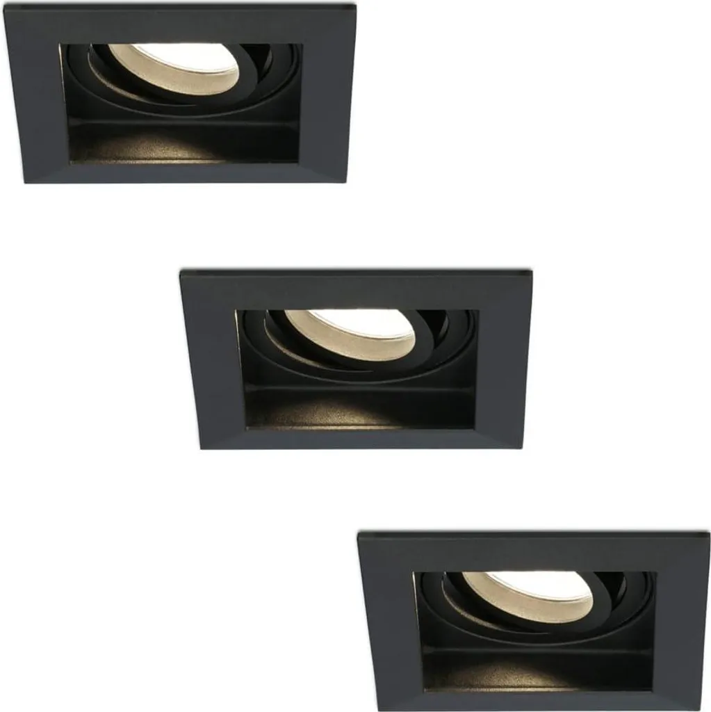 Spot LED Carré Noir Encastrable Fresno 4W Inclinable Blanc Chaud 2700K