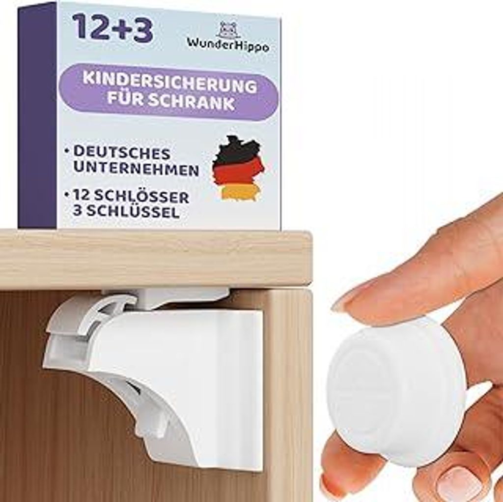 Magnetische Kindersicherung 12 Schlösser + 3 Schlüssel – Unsichtbarer Magnetverschluss – Schranksicherung & Schubladensicherung ohne Bohren ...