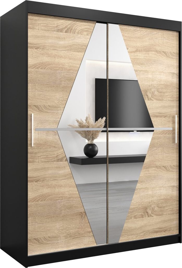 Kleiderschrank, Schiebetürenschrank Schlafzimmer, Schrank mit Spiegel BOLIWIA 150 cm