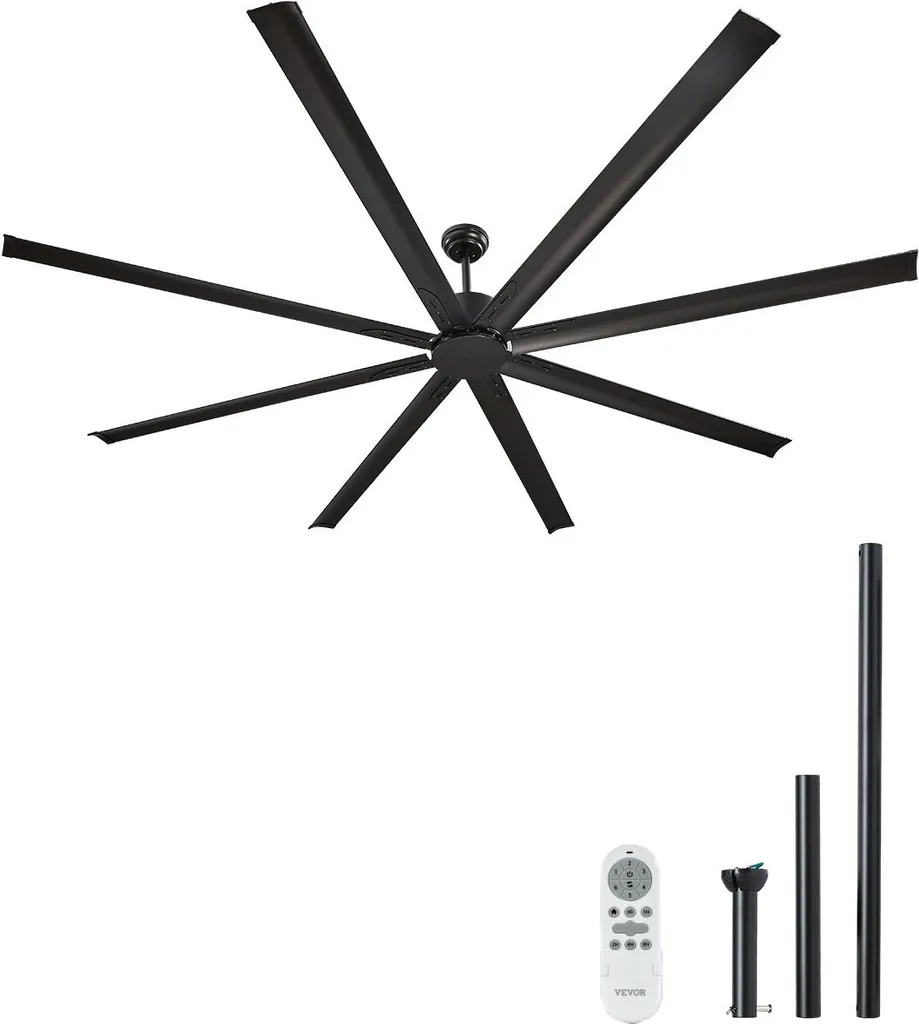 Grand Brasseur d'air de plafond 243 cm Noir Alu sans Lumière Moteur DC