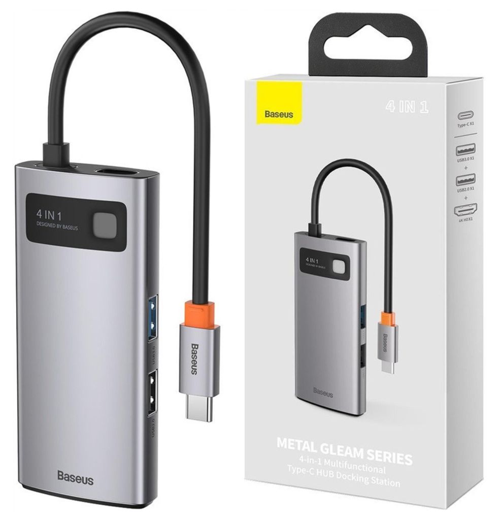 Hub 4W1 Baseus Metal Gleam Series, Usb-C Do Usb 3.0 + Usb Image du produit 