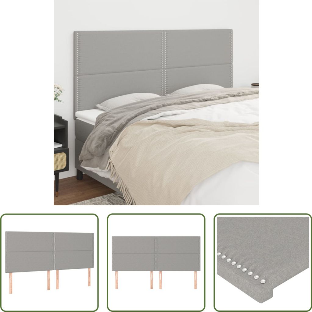 The Living Store Kopfteile 4 Stk. Hellgrau 90x5x78/88 cm Stoff