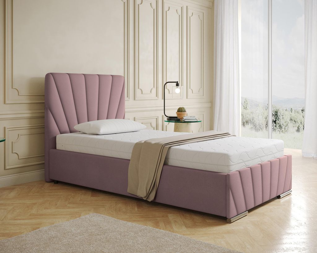 Polsterbett RAY - Komfortbett mit Stauraum, Einzelbett, Rosa, 90x200cm, Bonellfederkernmatratze, H3
