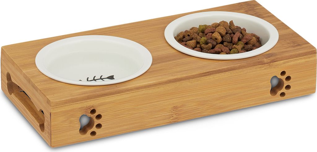 relaxdays Supporto per ciotola in Vetroceramica Bamboo Immagine del prodotto 