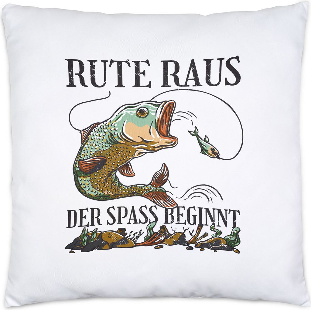 Rute Raus Der Spaß Beginnt Kissen Inkl Füllung Angler Angeln Fische Angelzubehör Geschenkidee