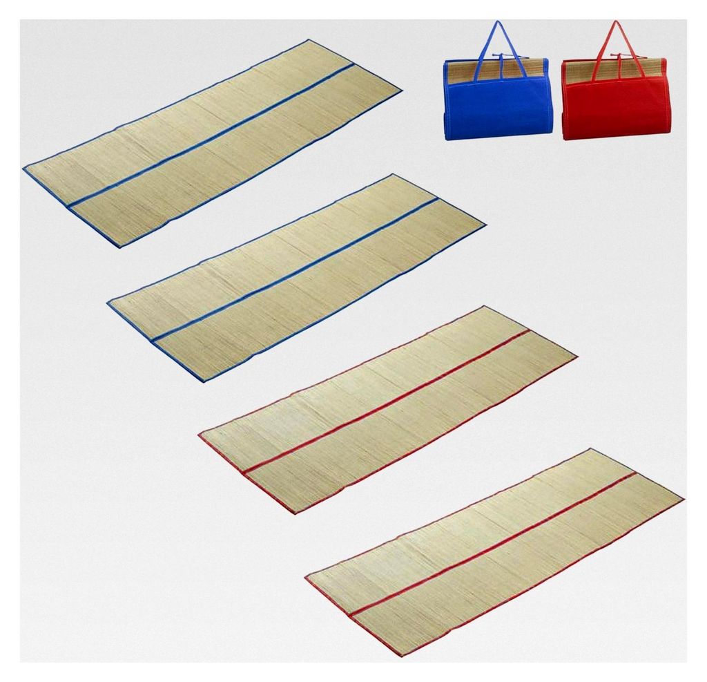 4er Set Strohmatte 180 x 60 cm Faltbare Strandmatte mit Tragegriffen