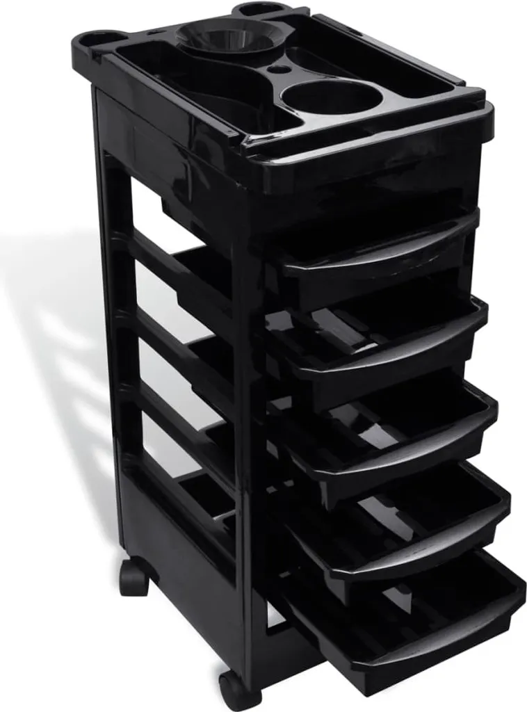 Chariot de coiffure 5 tiroirs en plastique robuste avec porte-sèche