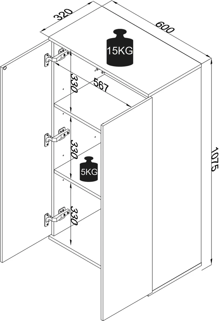 Commode Étroite Dalosa 3 Portes : Solution Rangement Espaces Restreints - 5