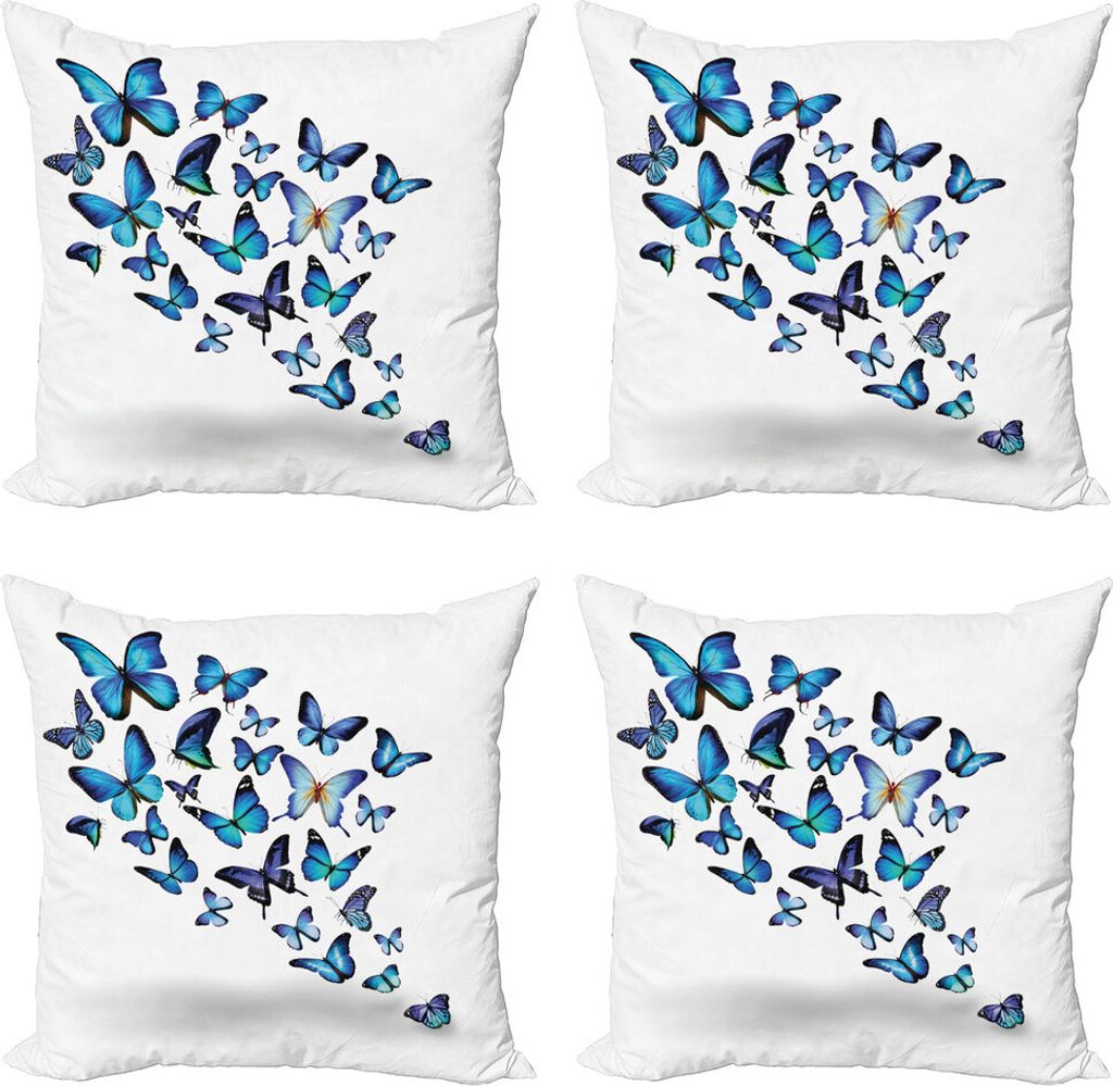ABAKUHAUS Schmetterlinge Kissenbezug Set (4 Stück), Natur Botanischer Frühling, Moderner Doppelseitiger Digitaldruck, 50 cm x 50 cm, Blue Sky Bla...