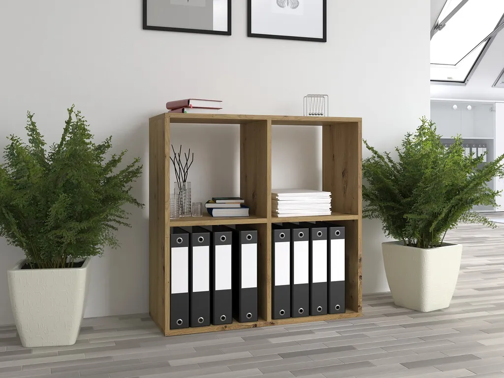 Bibliothèque ouverte RAINIS 1 en bois chêne artisan pour votre salon