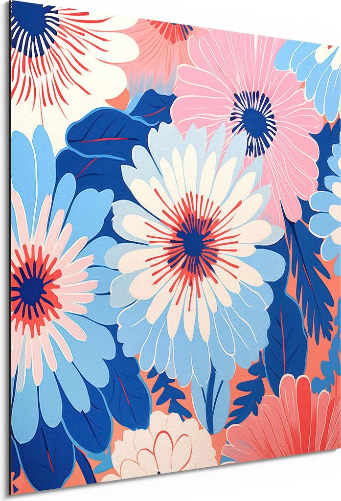 DEQORI Alu-Dibond Bild Weiß 30x30 cm 'Retroblumenmeer' Wandbild Metall dünn Design