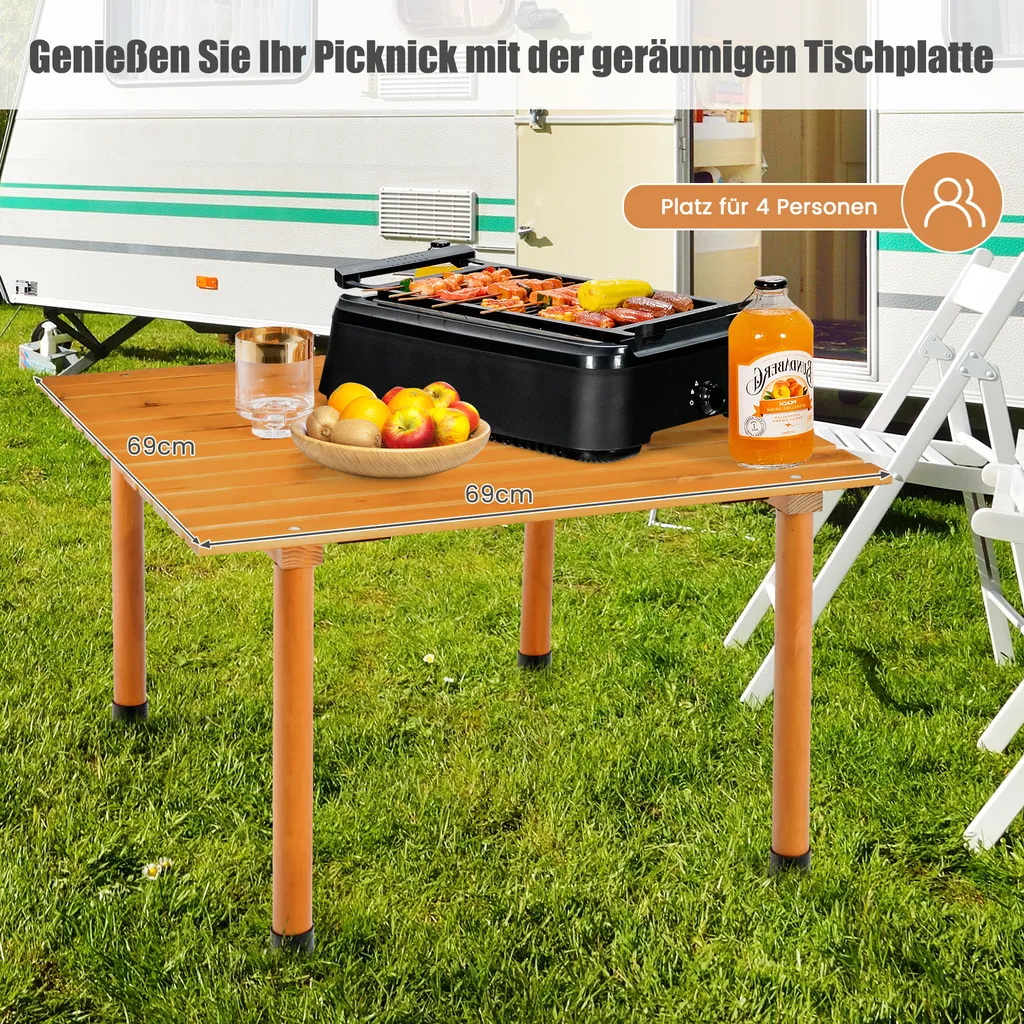 COSTWAY Table de camping pliante en bois 69x69cm avec sac de transport - 3