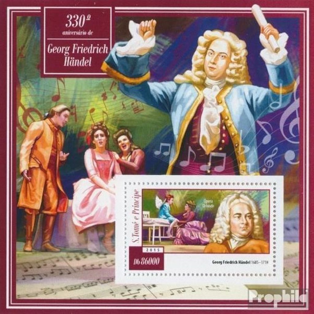 Briefmarken Sao Tome e Principe 2015 Mi Block 1053 (kompl. Ausgabe) postfrisch 330. Geburtstag Georg Friedrich Händel