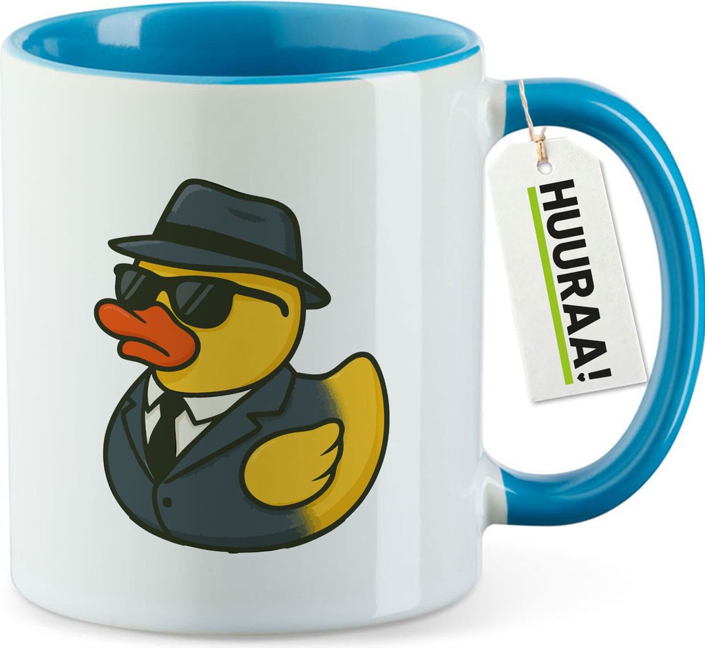 Huuraa Becher Quietscheente Agent Gummiente Spion Geschenk 330ml Blau Quietscheente Agent Geschenkidee