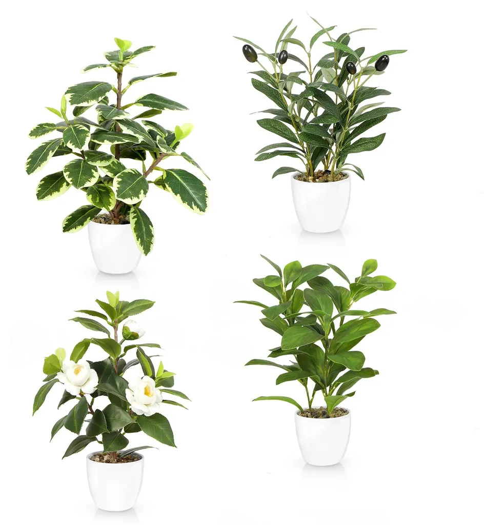 Plantes artificielles aspect réaliste et pot en céramique blanche