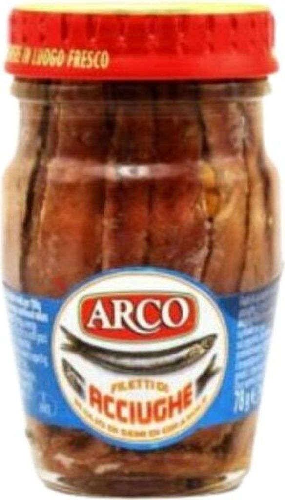 A jar of anchovy fillets in oil.