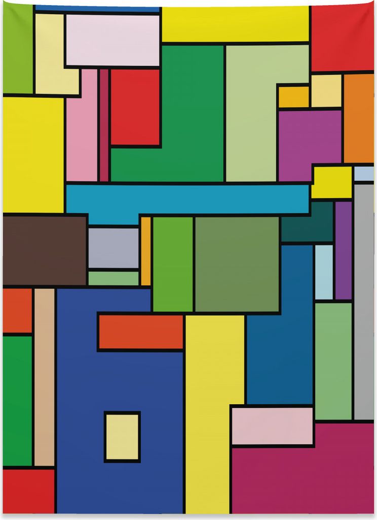 Abakuhaus Kunst Wandteppich, Lebhafte Mondrian Quadrate aus Weiches Mikrofaser Stoff Kein Verblassen Klare Farben Waschbar, 110 x 150 cm, Mehrfarbig