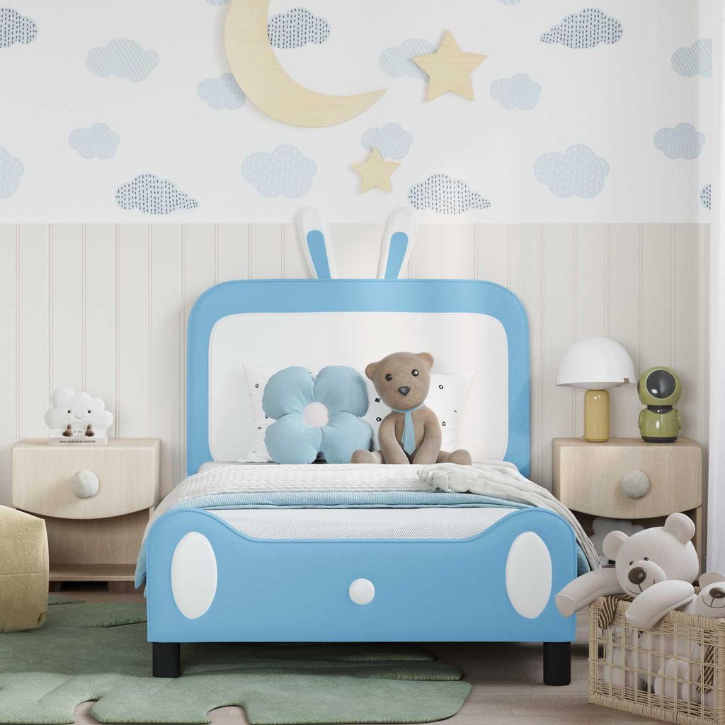 (Design 2026) Kinderbettgestell mit Kopfteil mit Kopfteil Blau 90 x 190cm Polyurethan- HOMMIE 996475 - Klassische BettenJugendbett Tagesbett