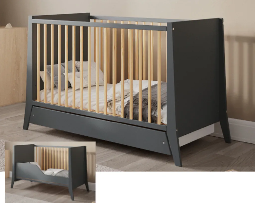 Lit Cosmo 60x120cm pour chambre d'enfant avec tiroir et kit de passage