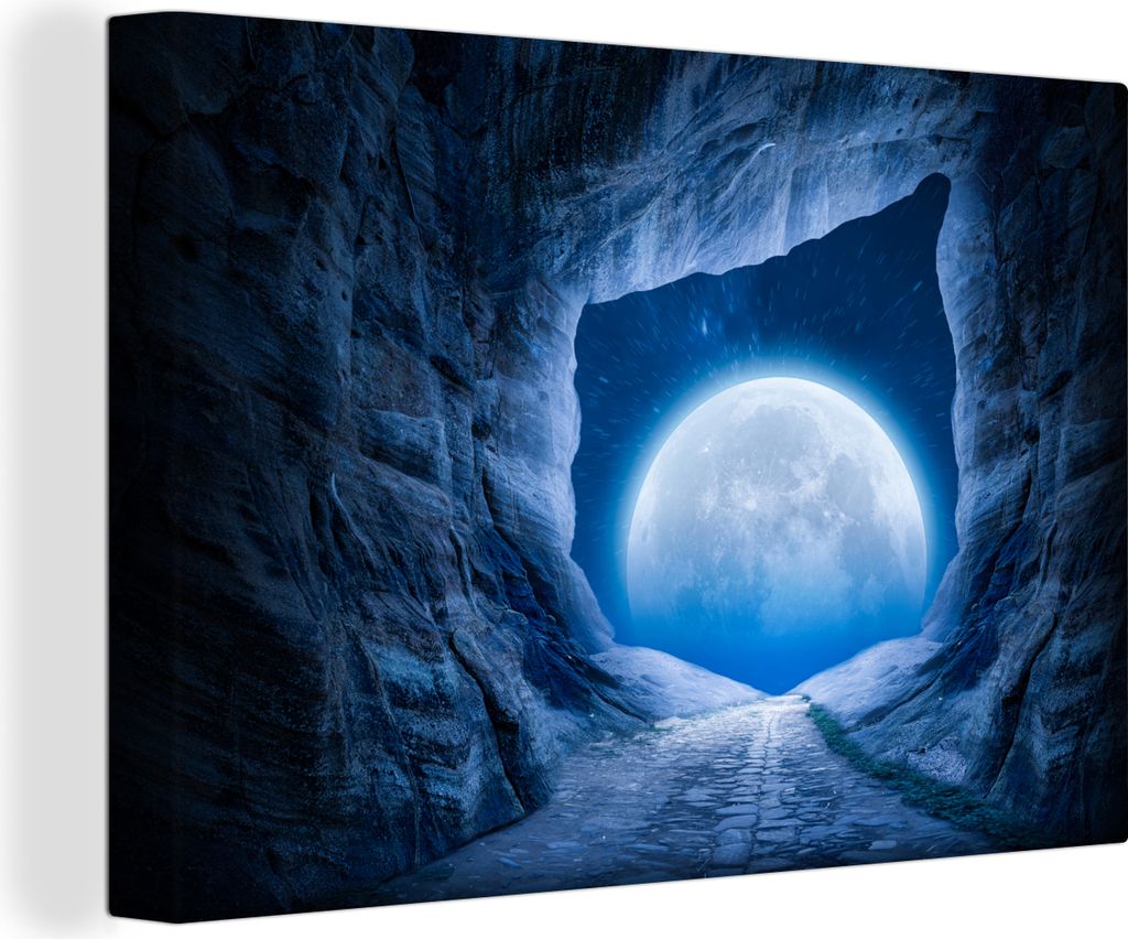 OneMillionCanvasses - Leinwandbilder - 150x100 cm, Höhle - Mond - Weltraum - Universum - Blau, Wandbilder Kunstdruck Wanddekoration - Foto auf L...