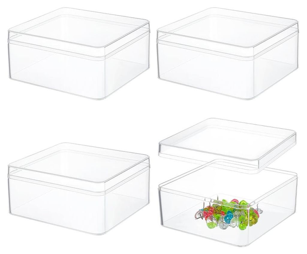 4 Acryl-Aufbewahrungsboxen mit Deckel, quadratische Aufbewahrungsboxen (12 x 13 x 6 cm), würfelförmige Aufbewahrungsboxen für Hochzeiten und Partys
