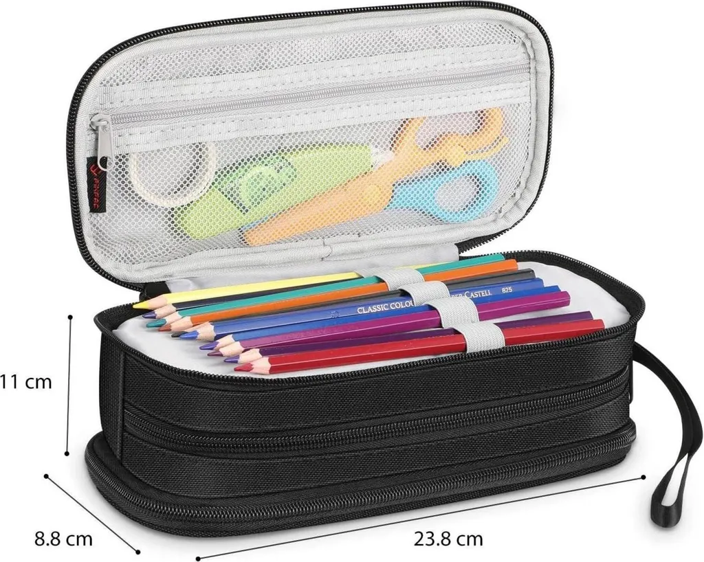 Trousse à Crayons Haute Capacité 3 Compartiments en Tissu Robuste - 5