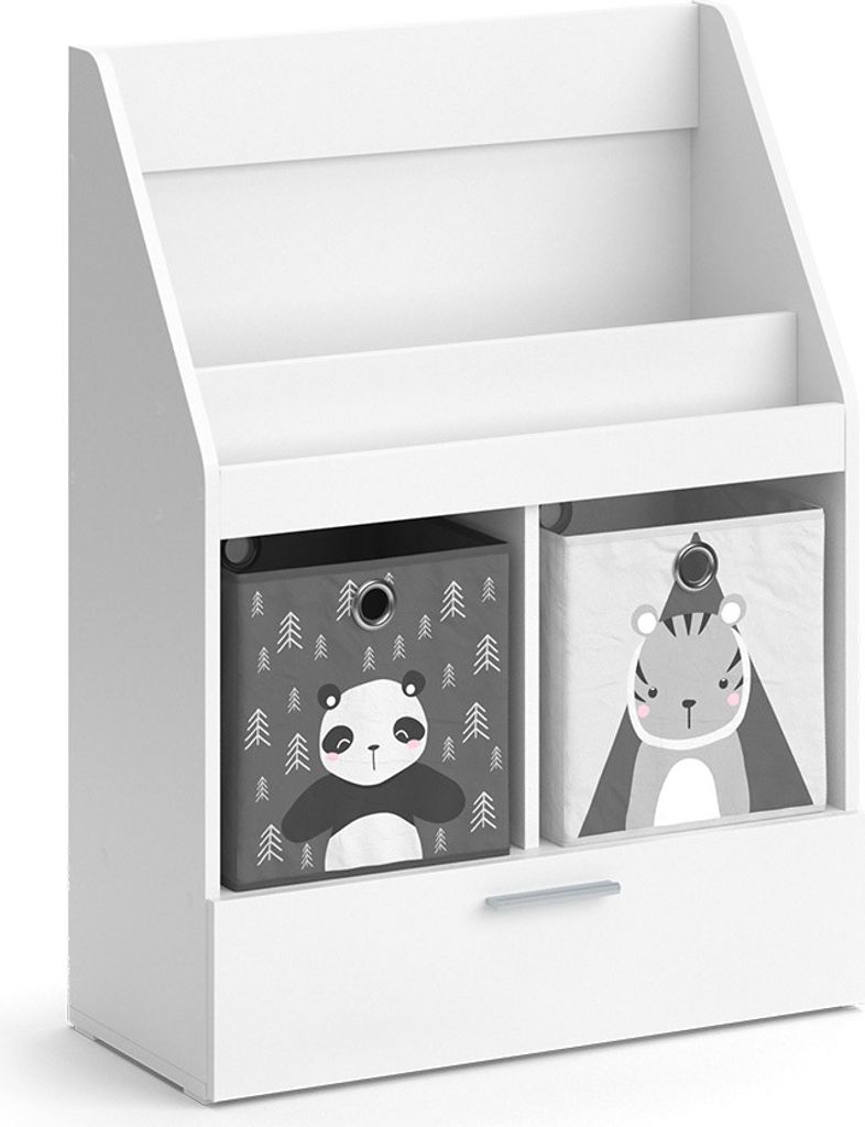 Kinderregal Vicco Luigi Weiß 72 x 96.2 cm mit Schublade und 2 Faltboxen opt.2, Model 39445