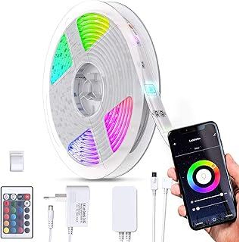 B.K.Licht - LED Strip 5m smart via App- und Sprachsteuerung, Fernbedienung, buntes RGB Licht, Smart Home LED Streifen, Leiste, Gaming Deko, Party D...