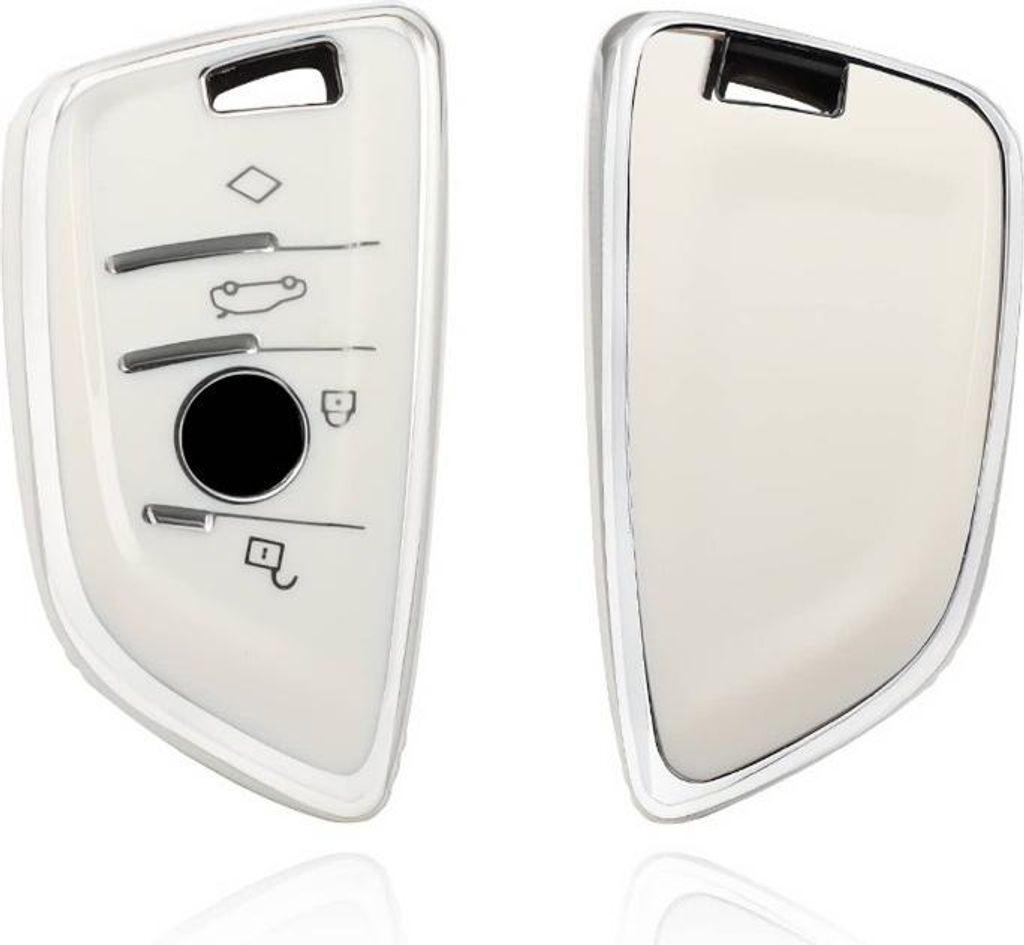 Dutch Shield - TPU Autoschlüssel Hülle für das Bmw Schlüssel - Schutzhülle Schlüsselhülle Cover B4A Weiß, Chrom