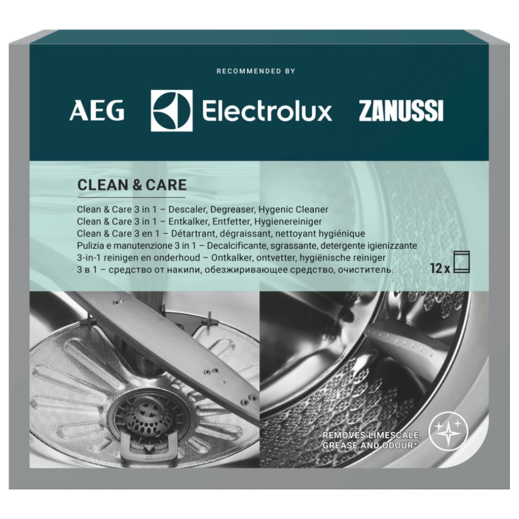 A product packaging for a dishwasher cleaning solution.