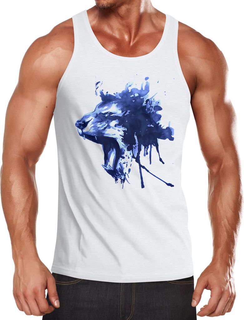 Herren Tank-Top Brülender Löwe Screaming Lion Muskelshirt Muscle Shirt Neverless weiß L
